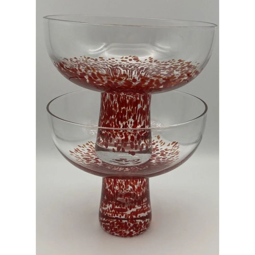 Set of 2 Pier 1 Stemless Red speckled Confetti design ￼Margarita Glasses